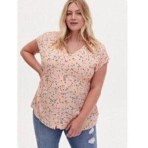 Torrid Peach Fit And Flare Challis Button Front Top